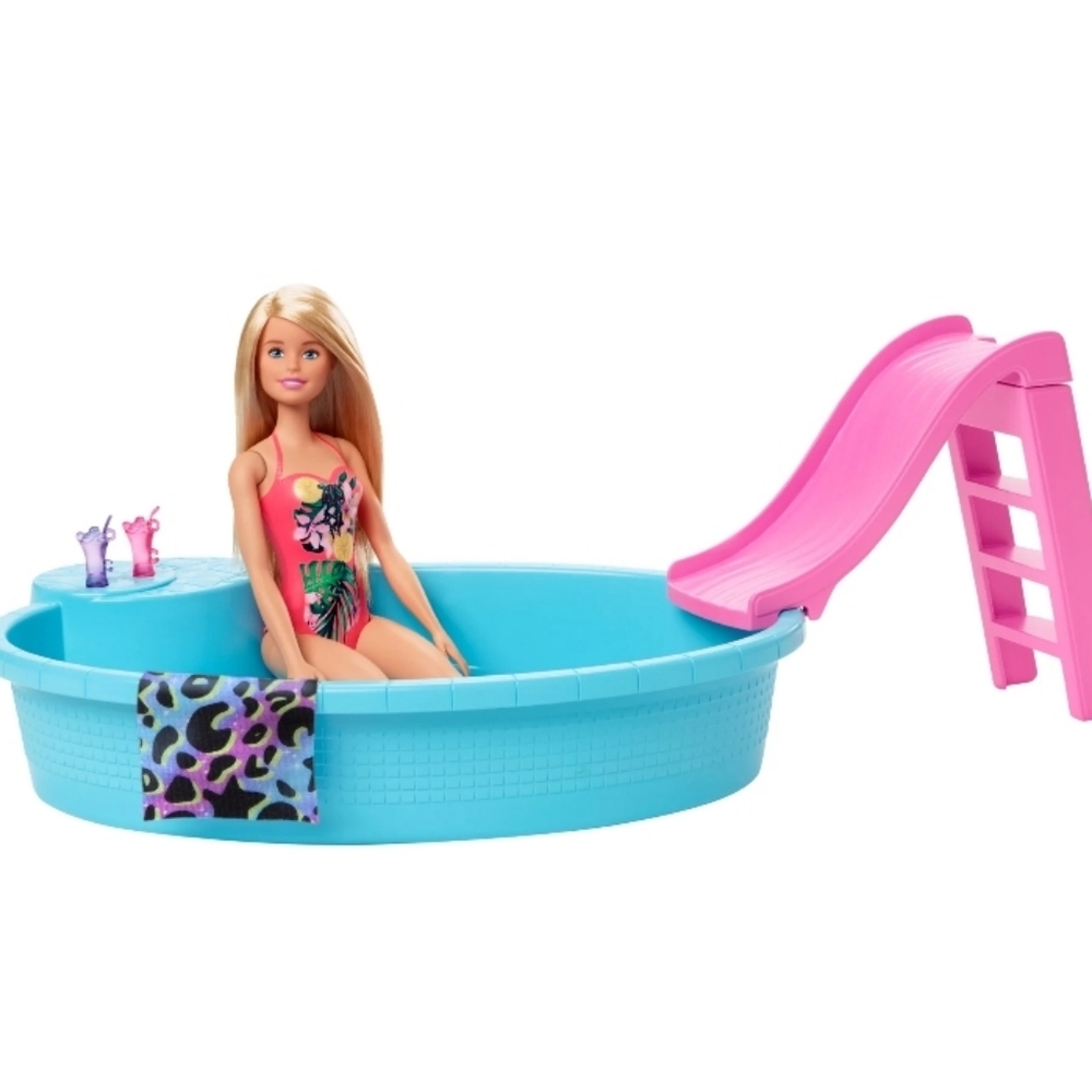 🌂●Barbie Pool Playset with Pink Slide
